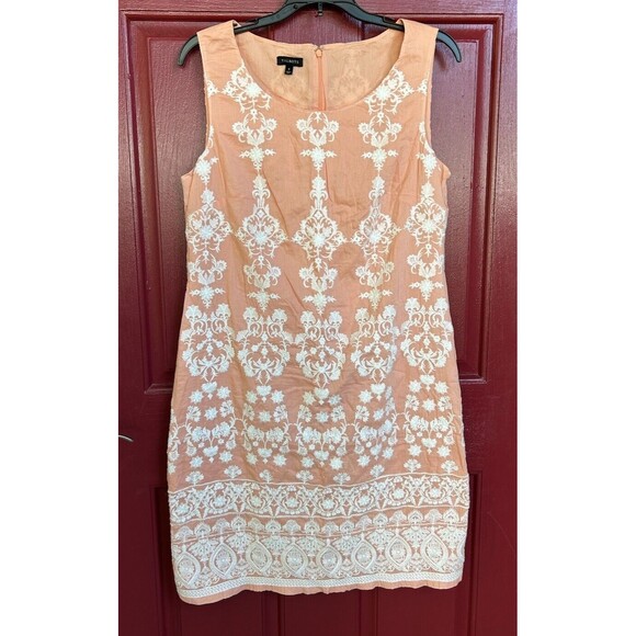 Talbots Dresses & Skirts - Talbots Dress Women Size 8 Embroidered Peach White Knee Length Cotton